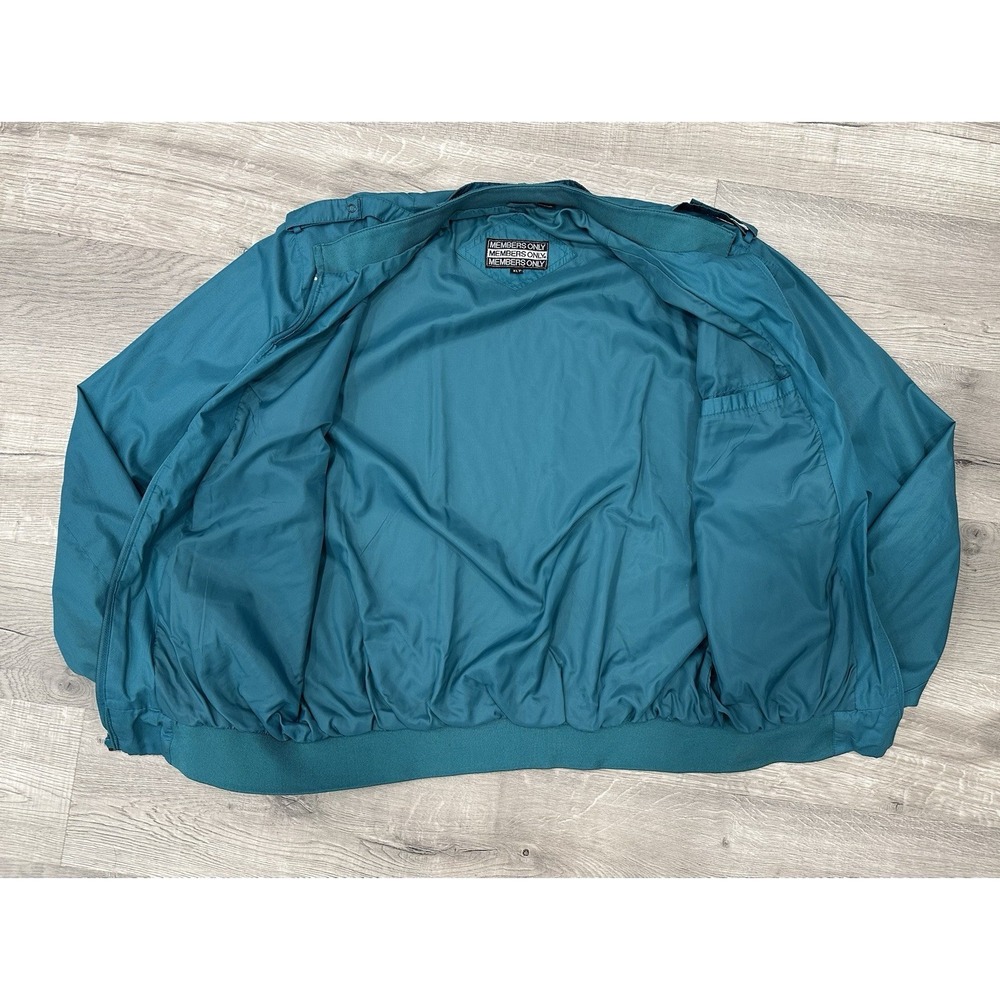 VINTAGE Members Only Jacket Men XLT Teal Turquoise Full Zip Racer Bomber 80s - Picture 9 of 11
